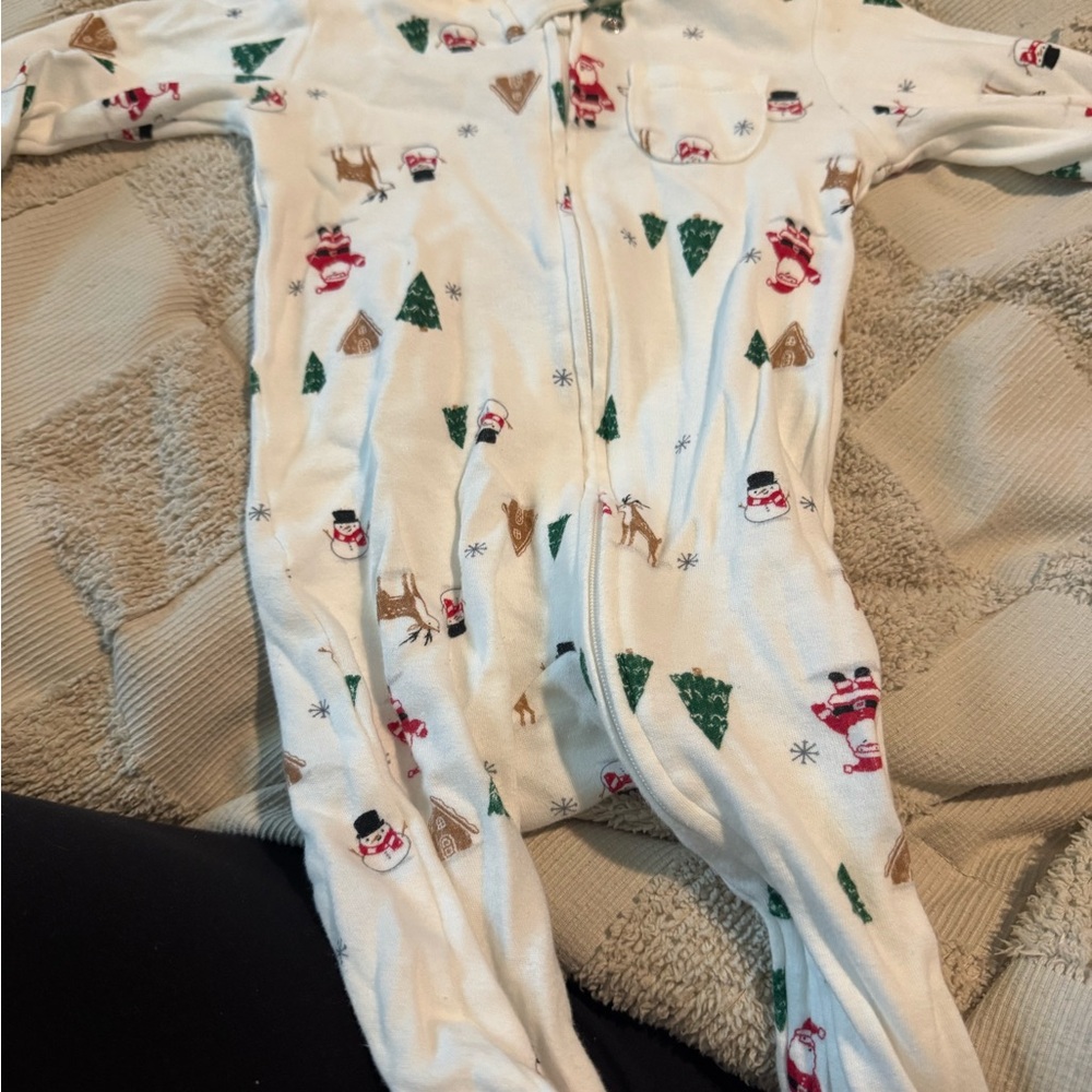 Festive Kids One Piece Pajama - White with Holiday Print